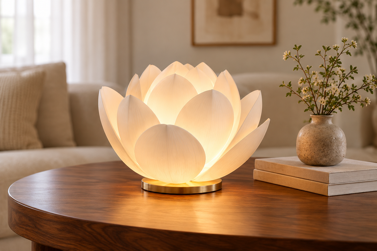 Glowing sculptural petal table lamp